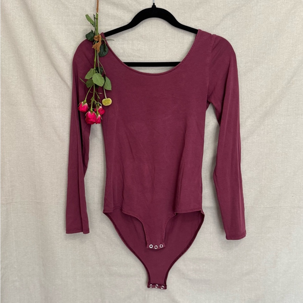 American Eagle Outfitters Burgundy Long Sleeve Bodysuit